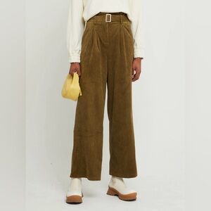 Green Corduroy Paper Bag Pants